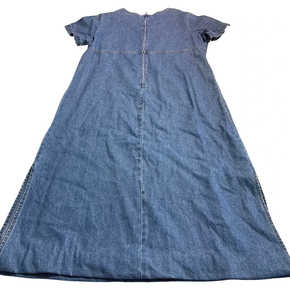 Coastal Grandma Vtg Cottagecore 90s Vintage Women Large Denim Jeans Maxi Dress - Picture 2 of 7